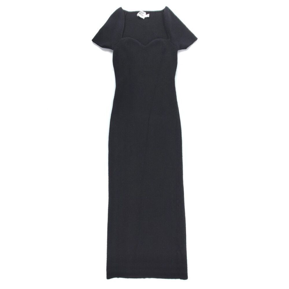 PRINCESS POLLY Ellisen Midi Dress Black Vintage French Girl Modest Ribbed Knit
